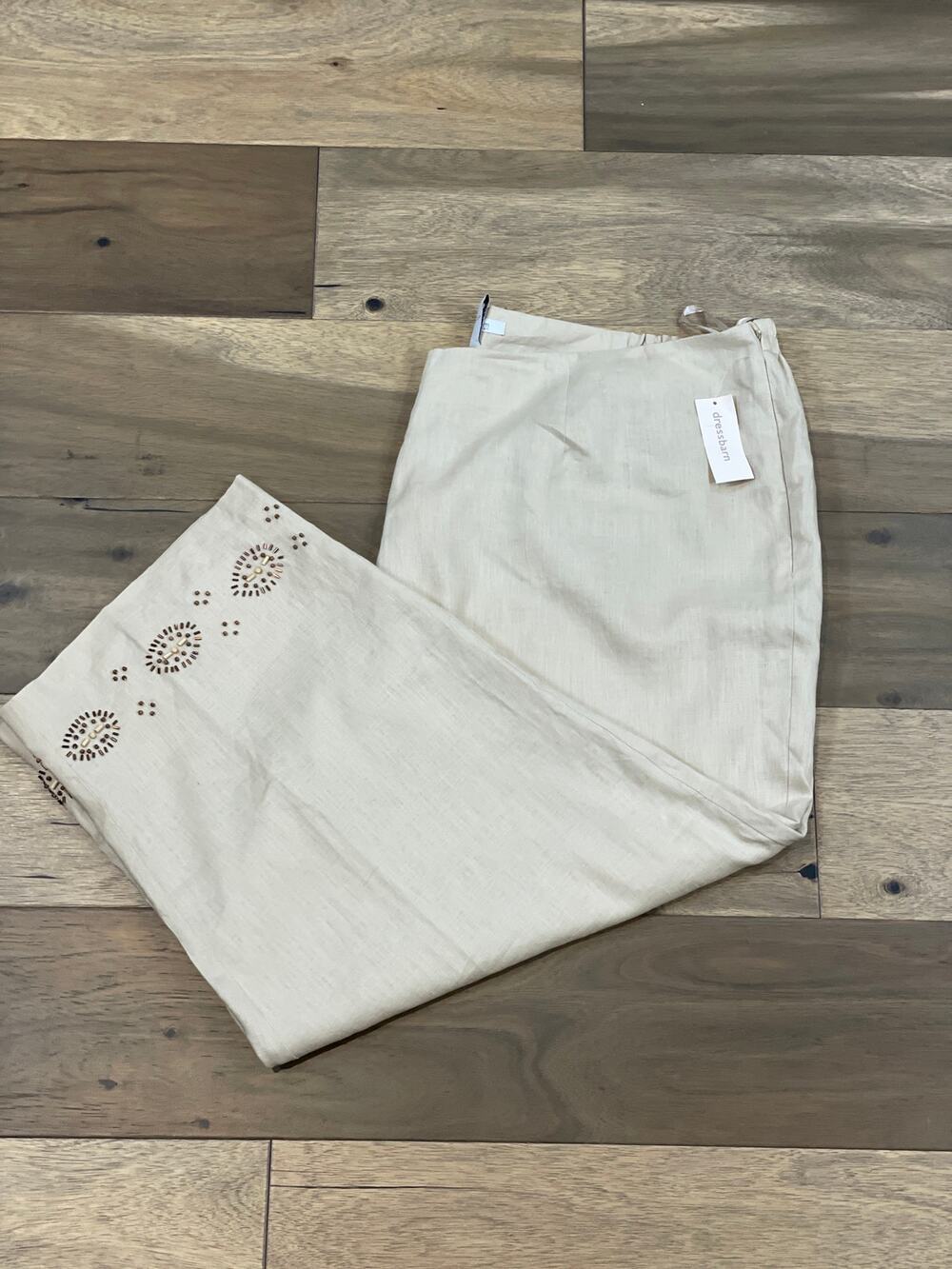 Dressbarn 100% Linen Cropped Pants Neutral Beaded Hem Fully Lined NWT Size 24W